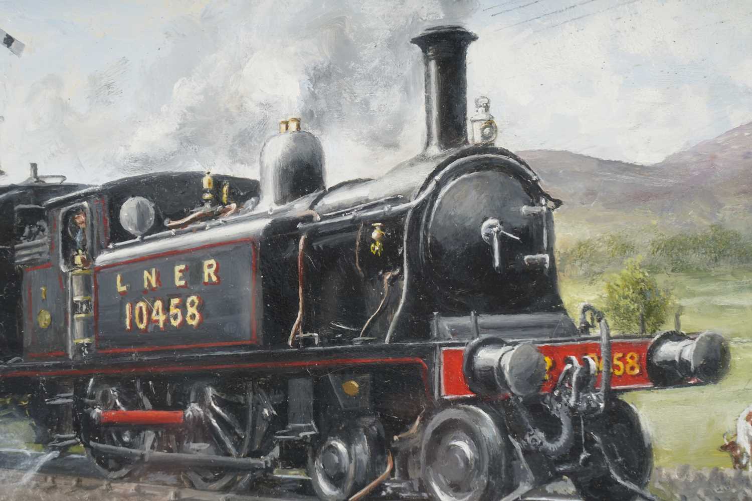 Cuthbert Hamilton Ellis - The old 'Roxburgh' train travelling by Maxton, 1936 | oil - Image 4 of 6
