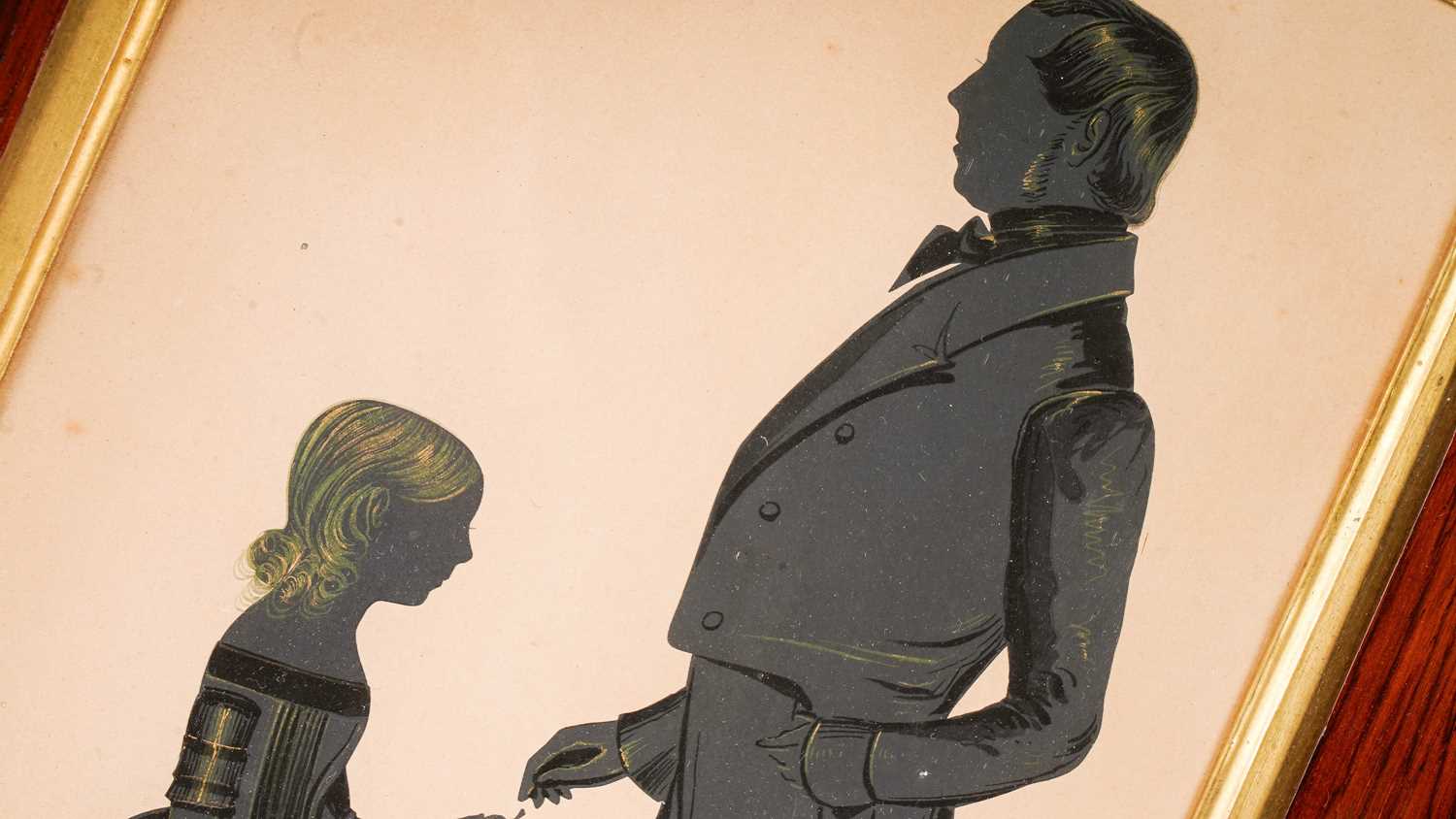19th Century British School - A silhouette of a father and daughter | gouache and gilt - Image 7 of 7