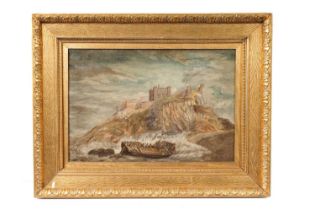 19th Century British School - Shipwreck Beneath Bamburgh Castle | oil