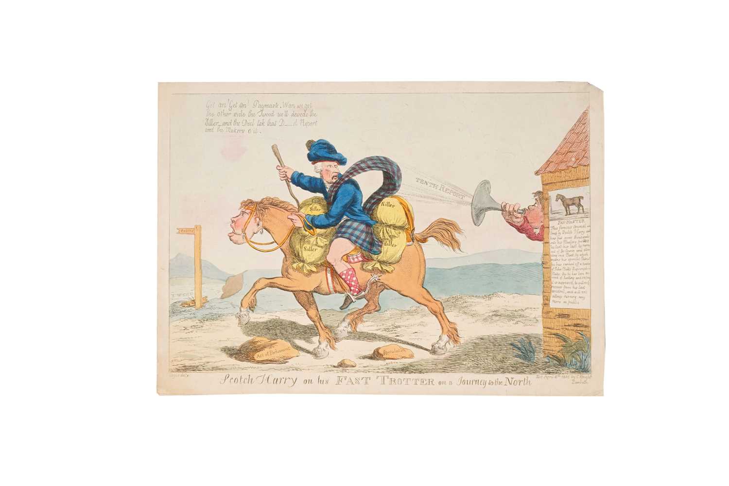 James Gillray - Scotch Harry on His Fast Trotter & Hounds Finding | etchings - Image 2 of 3