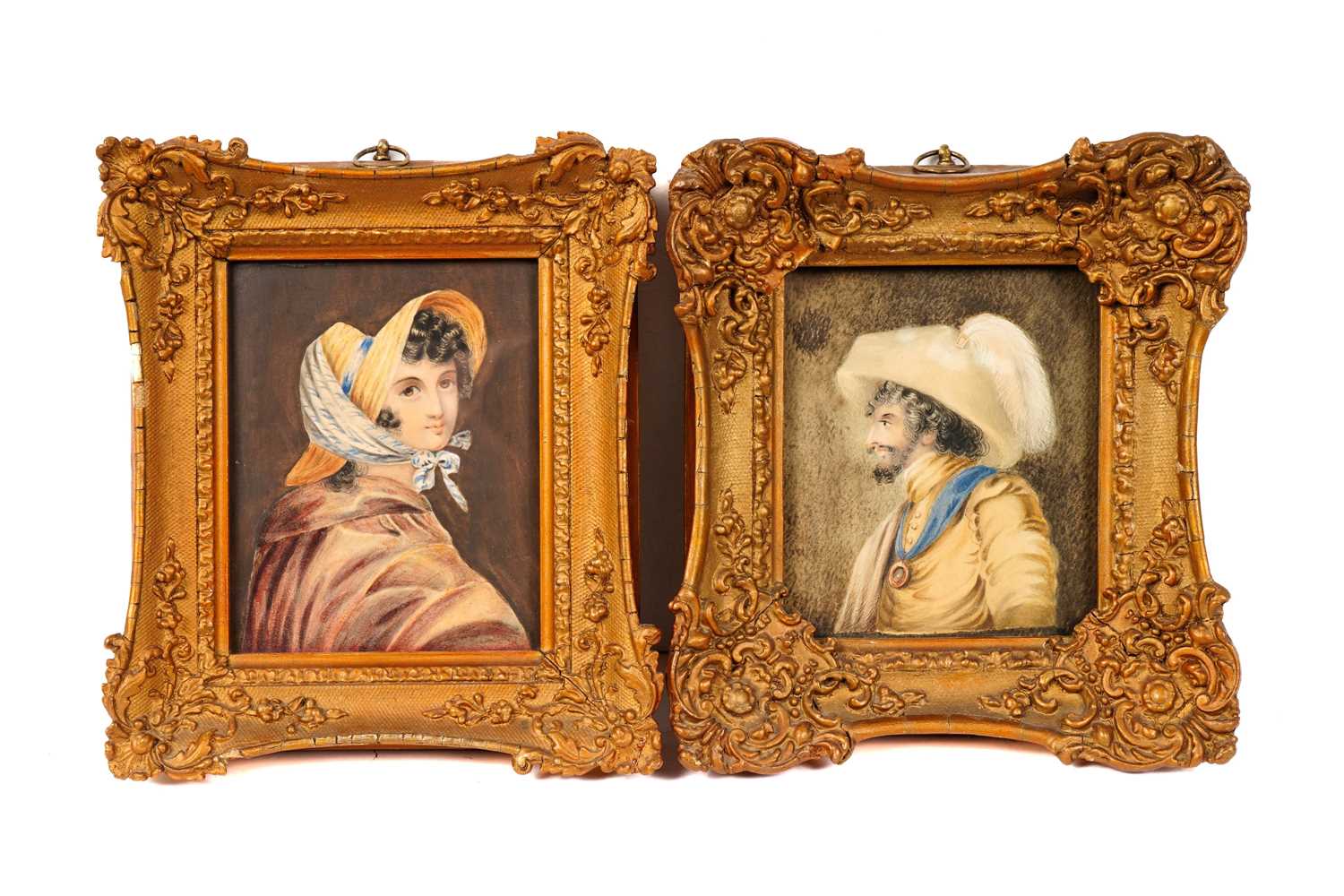 19th Century Continental School - Portrait Pair of a Lady and Gentleman | watercolour