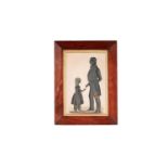 19th Century British School - A silhouette of a father and daughter | gouache and gilt