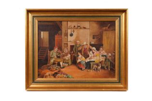 J. T. Charton - A Family Gathered in a Kitchen | oil