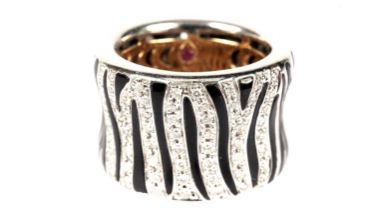 Roberto Coin: an 18ct white gold, black enamel and diamond 'Zebra' ring