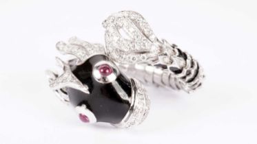 Roberto Coin: a black enamel, ruby and diamond set ring