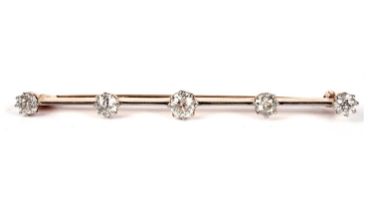 A late Victorian five stone diamond bar brooch