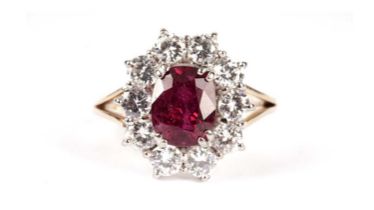 A ruby and diamond cluster ring