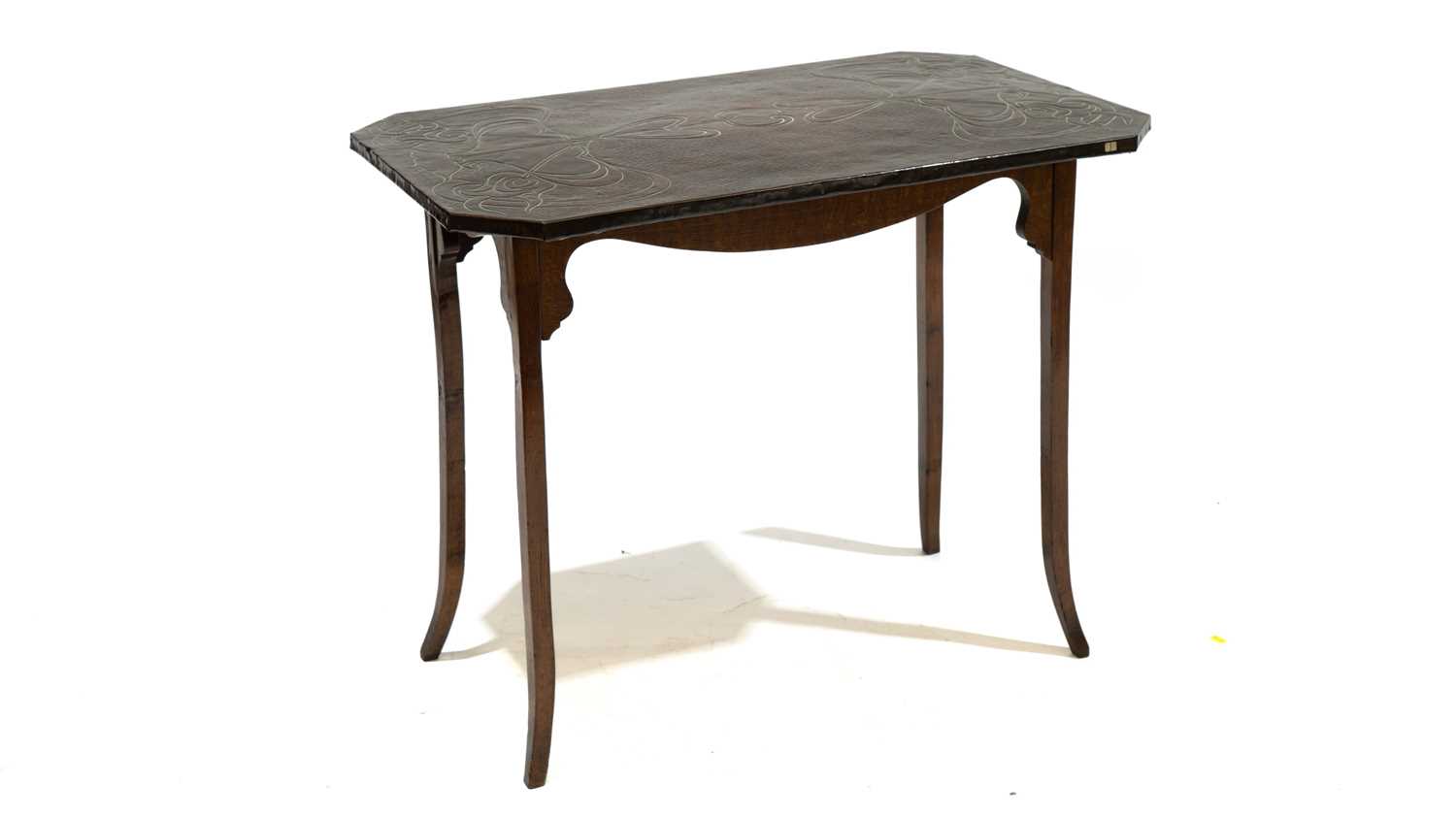 An Arts & Crafts copper and oak side table, c1900