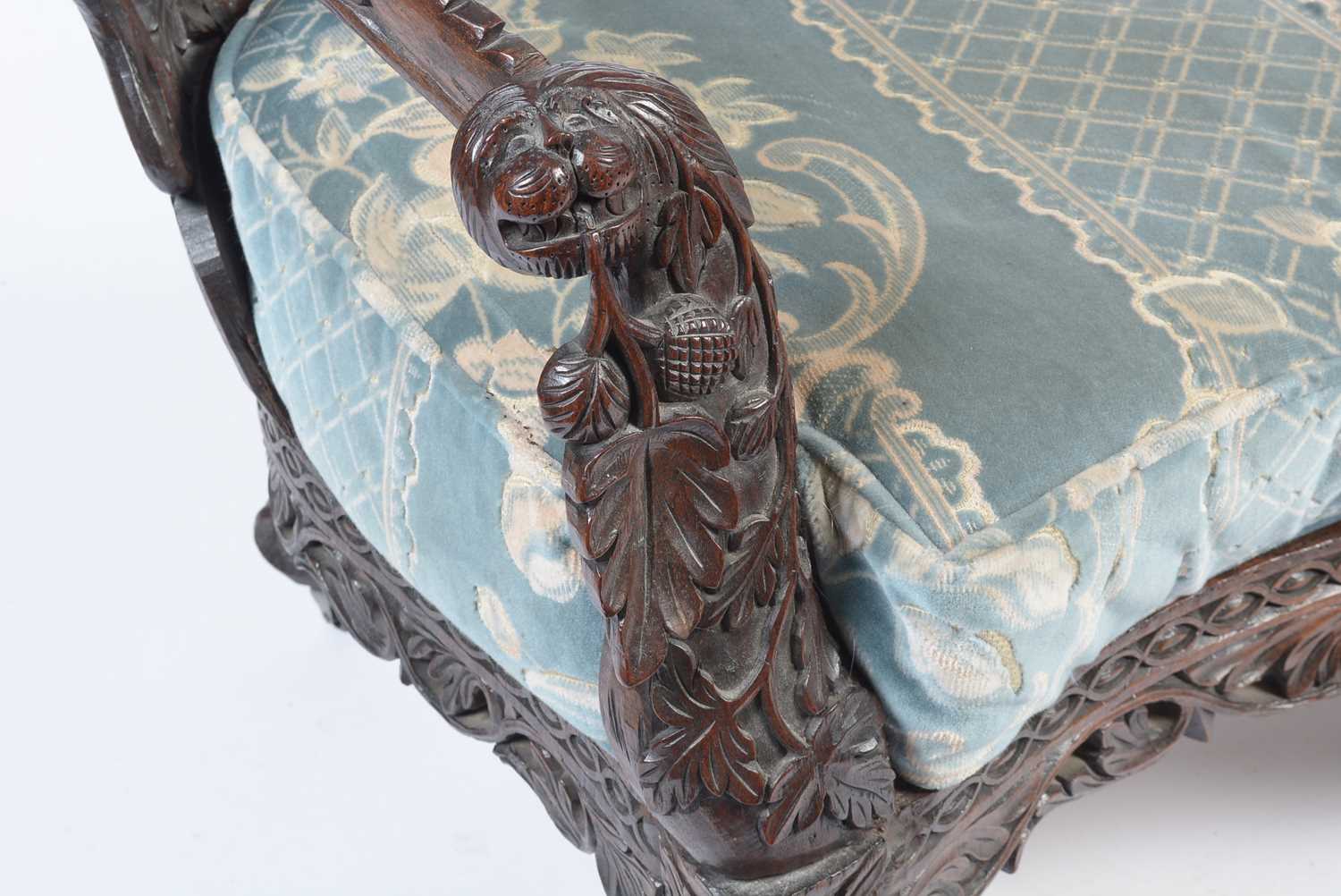 A decorative late 19th Century Anglo-Indian carved hardwood two seater sofa - Image 5 of 11