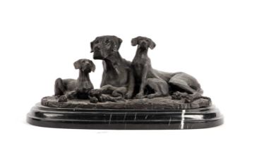 A patinated bronze hound figure group