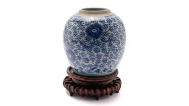 Chinese blue and white ginger jar and stand