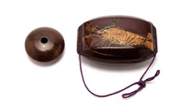 Japanese lacquer inro and wooden manju netsuke