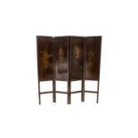 A 19th century hand painted folding dressing screen or room divider