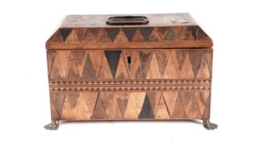 An early 19th Century specimen wood parquetry tea caddy