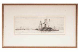 William Lionel Wyllie - A Cargo Ship Unloading onto Lighters | drypoint