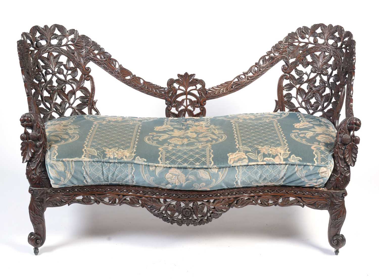 A decorative late 19th Century Anglo-Indian carved hardwood two seater sofa - Image 8 of 11