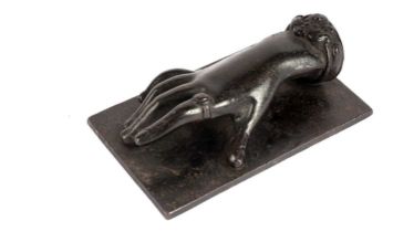 A Victorian lacquered bronze sculpture of a hand