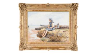 Robert Jobling - Girl Sitting on a Rock | oil