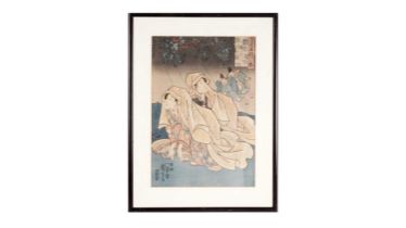 Utagawa Kuniyoshi - Two Women Covering Their Heads with a Kimono | woodcut