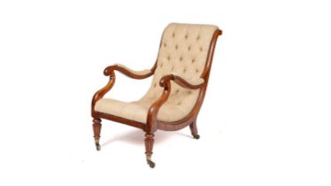A George IV oak button back library chair