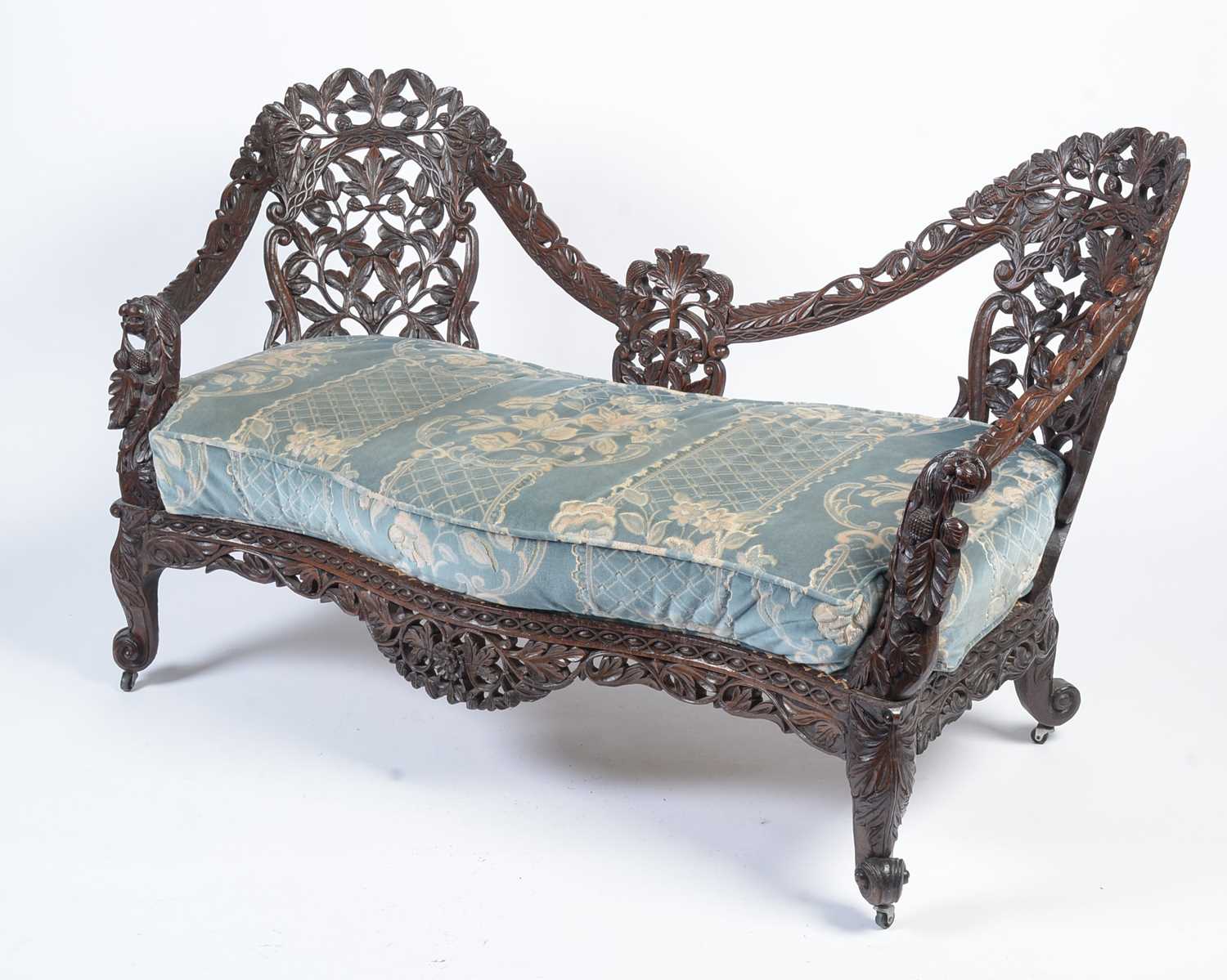 A decorative late 19th Century Anglo-Indian carved hardwood two seater sofa - Image 9 of 11