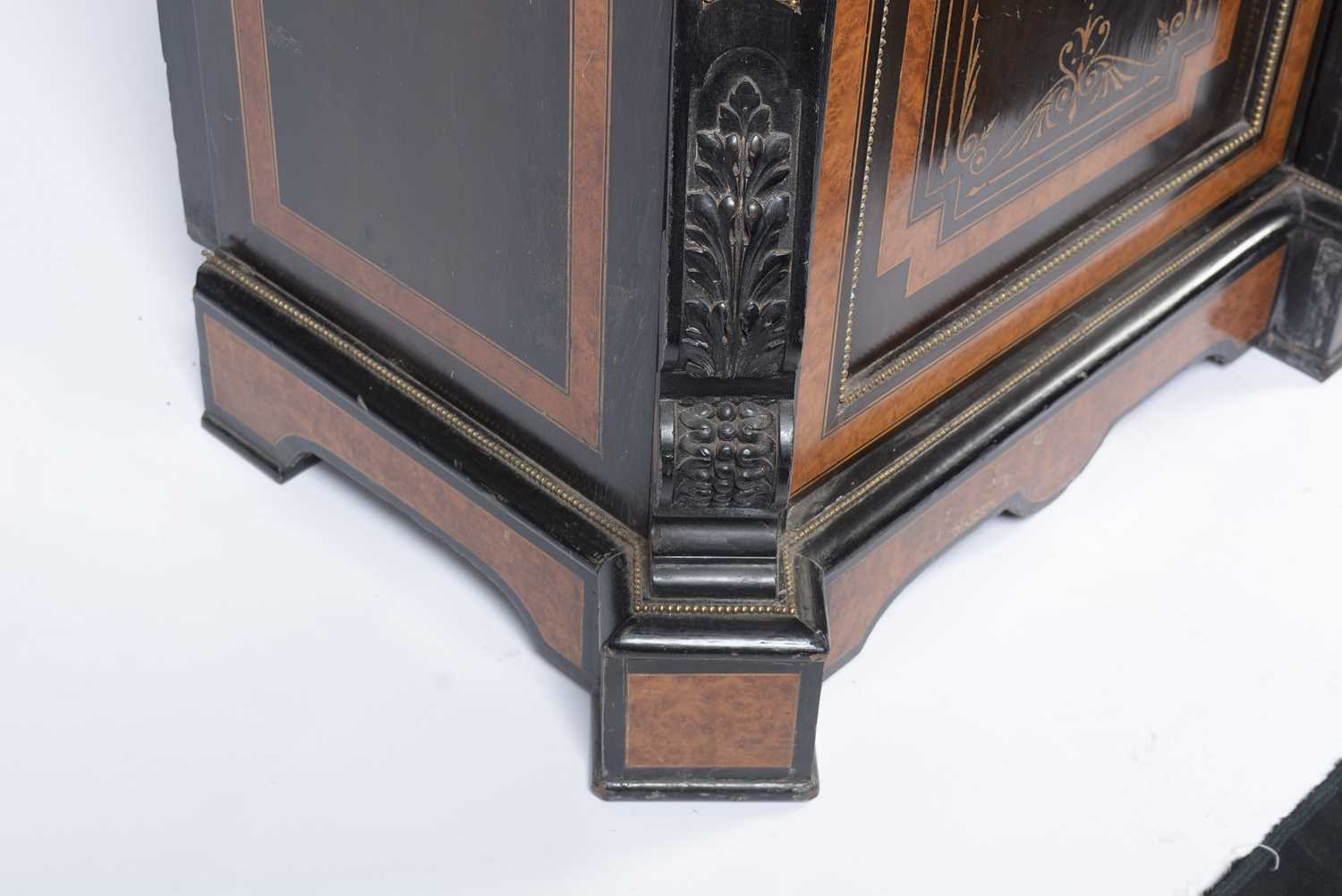 A Victorian ebonised, inlaid and burr walnut breakfront credenza set with jasperware panels - Image 2 of 12