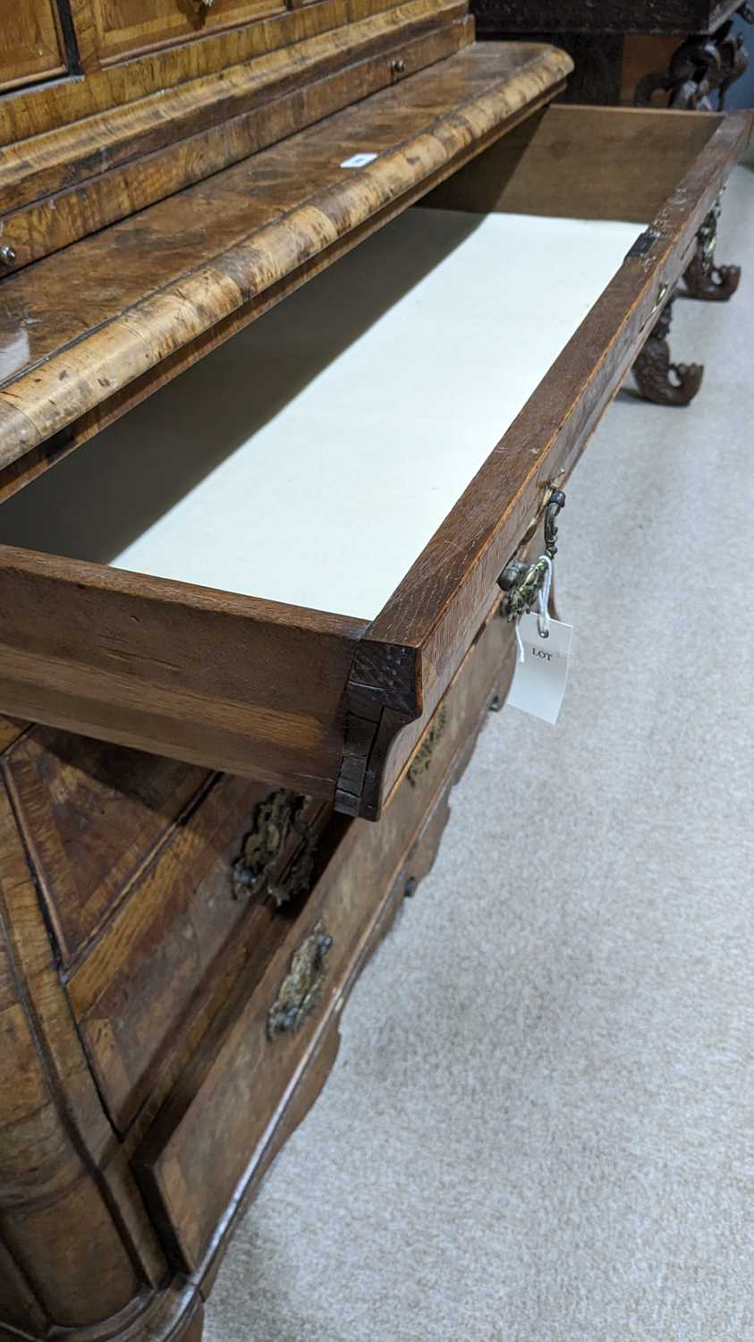 A Dutch burr walnut bombe cabinet on chest, late 18th/early 19th Century - Image 30 of 30