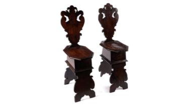 A pair of Italian walnut hall chairs