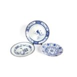 Three Chinese blue and white plates