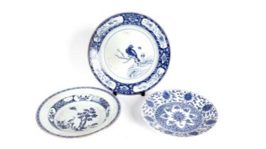 Three Chinese blue and white plates