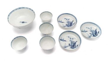 Liverpool slop bowl, four tea bowls and three saucers