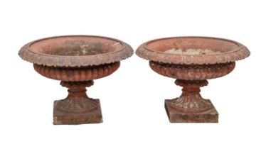 Two classical style cast iron garden urns