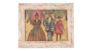 Attributed to Takanori Oguiss - Figures Promenading | oil