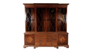 W M Richardson, Leeds: A large good quality Georgian style mahogany breakfront glazed bookcase