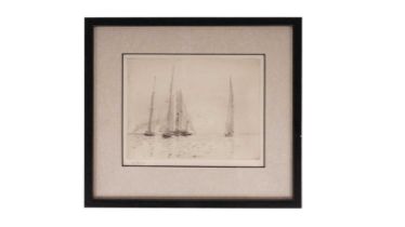 William Lionel Wyllie - ‘Yachts Westward, Shamrock, Britannia and White Heather’ | drypoint