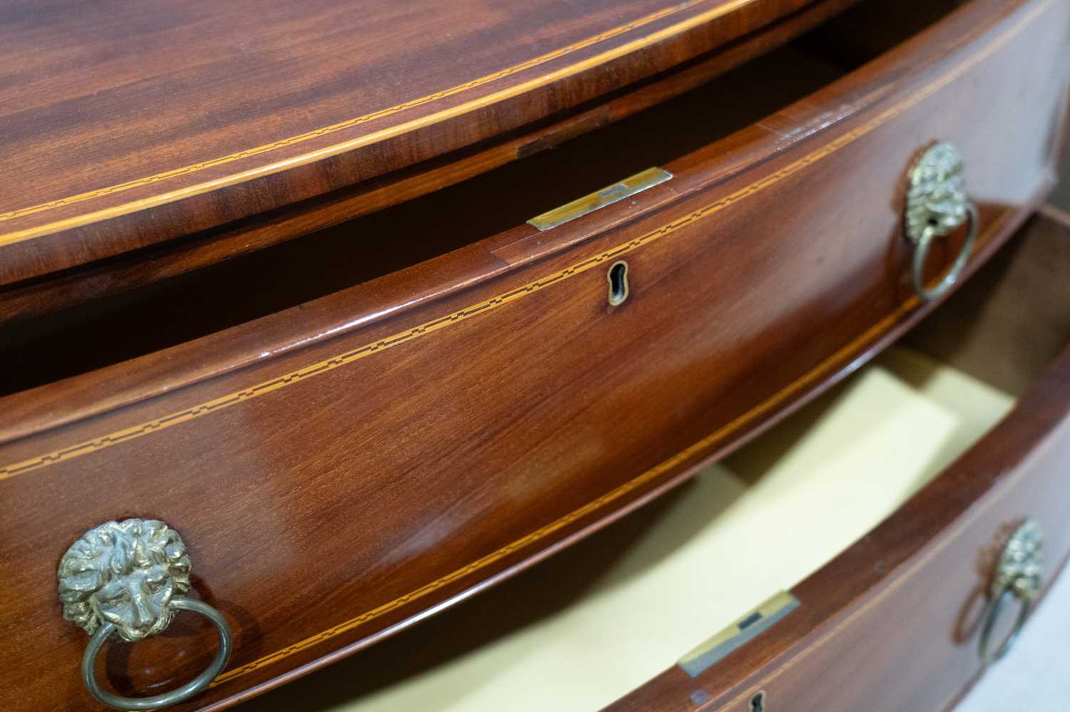 A George III inlaid mahogany bowfront chest of drawers - Image 2 of 5