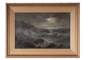 John Falconar Slater - Moonlight and Crashing Waves | oil