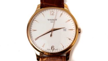 Tissot: a gilt steel cased quartz wristwatch