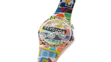Swatch White Loop Devotion: a printed plastic case quartz wristwatch