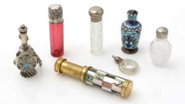A 20th Century gilt-metal, mother-of-pearl and abalone shell-set scent atomiser