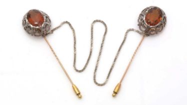 A pair of Victorian citrine cloak pins