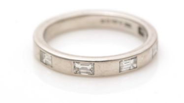 A baguette-cut diamond ring