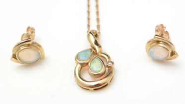 Opal and diamond pendant and opal earrings
