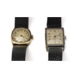 A gold cased wristwatch and another