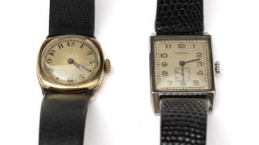 A gold cased wristwatch and another