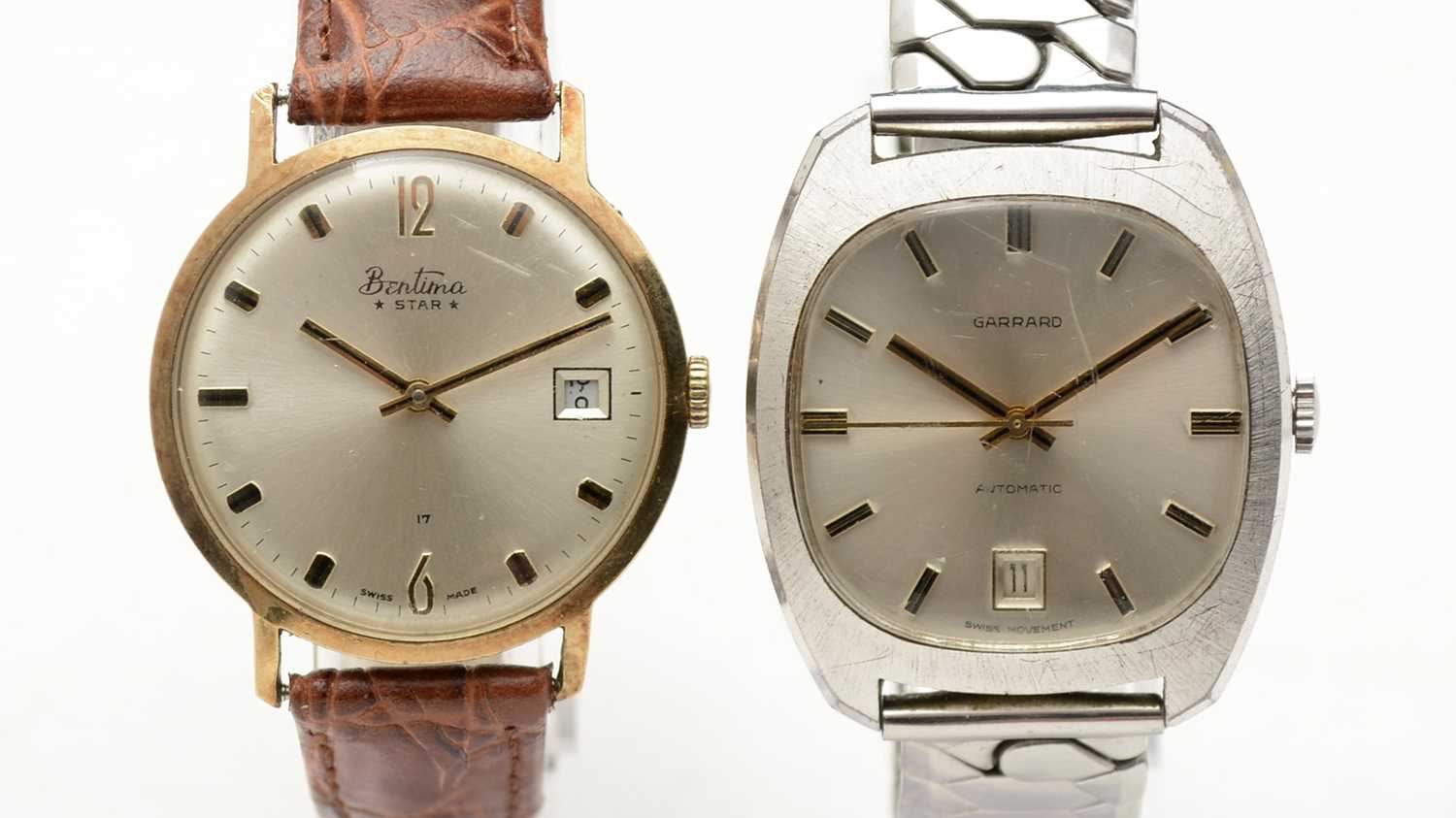 A gold watch by Bentina and a silver watch by Garrard