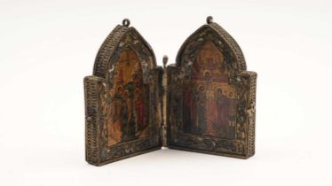 A champleve enamel diptych Christian icon