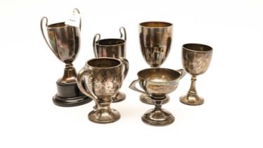 Six silver trophy cups, of different designs