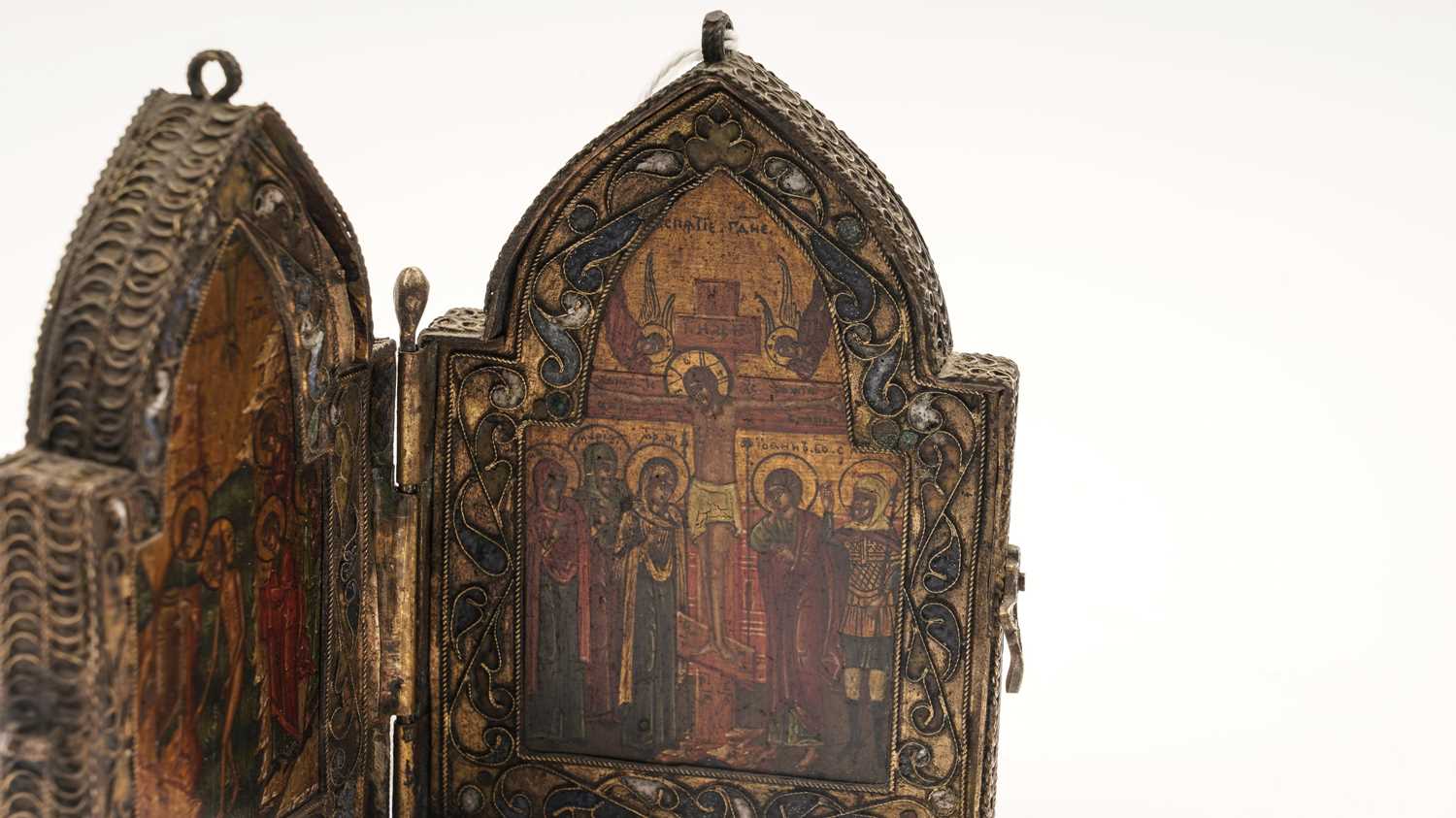 A champleve enamel diptych Christian icon - Image 2 of 9