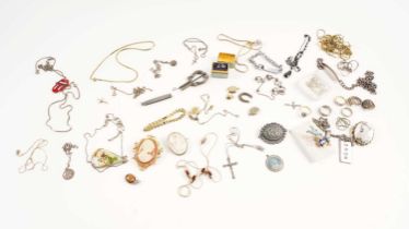 A collection of silver and other costume jewellery